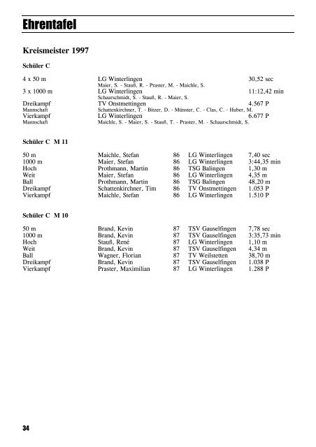 Leichtathletik im Zollernalbkreis 1997 - Leichtathletikkreis Zollernalb