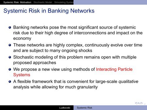 Interacting Particle Systems for Systemic Risk