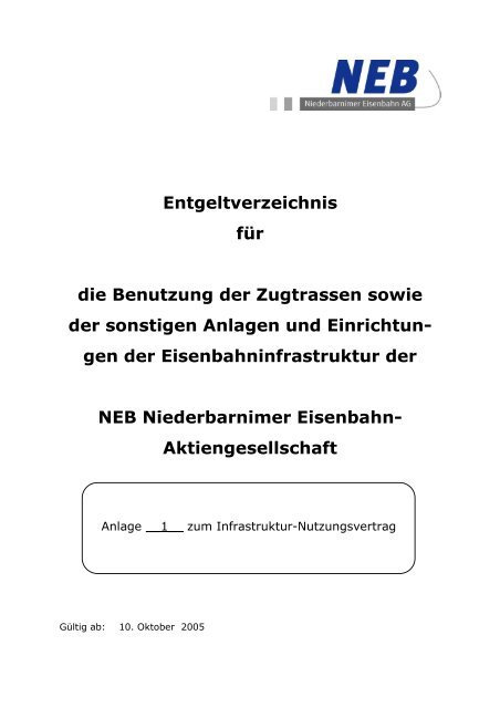 Entgeltverzeichnis NEB