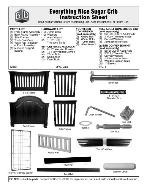 Sugar Crib Instructional Sheet Baby s Dream Furniture