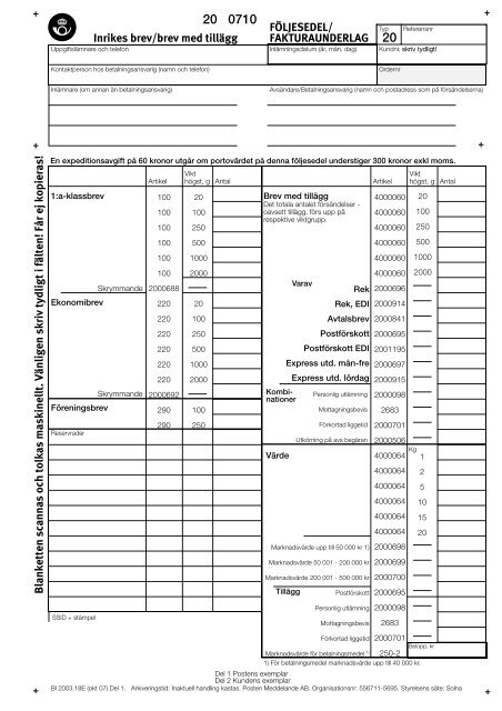 Inrikes brev/brev med tillägg FÖLJESEDEL ... - Posten