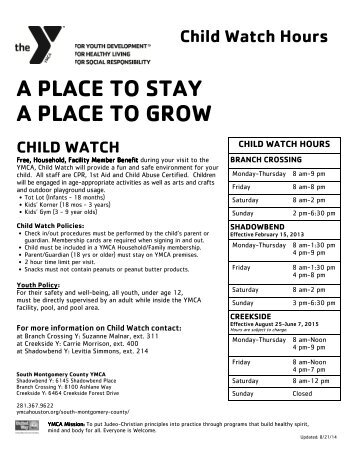 Child Watch Schedule - YMCA of Greater Houston