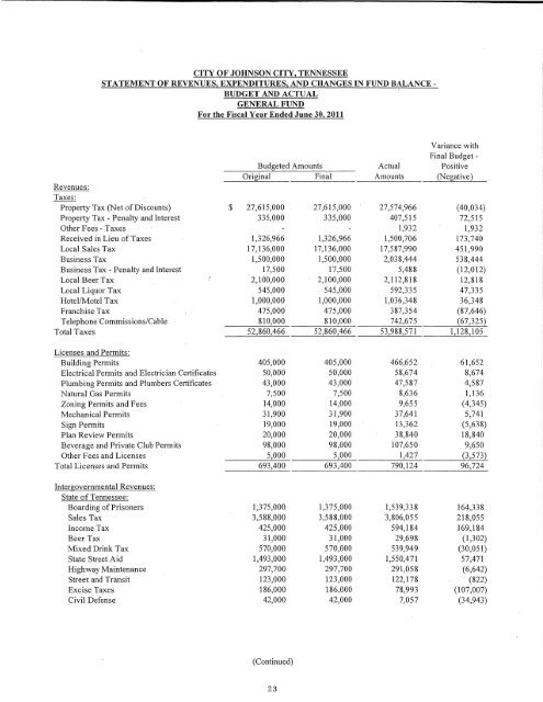 Comprehensive Annual Financial Report (CAFR) - Johnson City