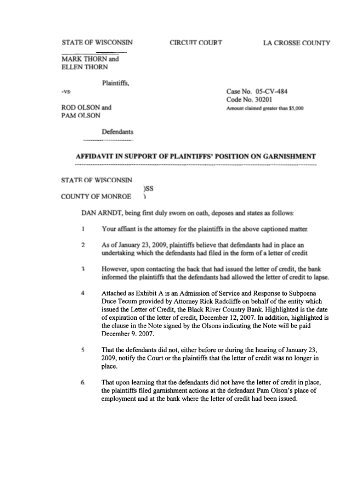 Plaintiffs' affidavit in support of Garnishmen