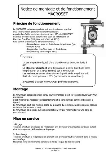 Notice de montage et de fonctionnement MACROSET - Finimetal