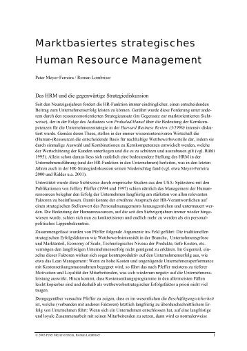 Marktbasiertes strategisches Human Resource Management. Peter