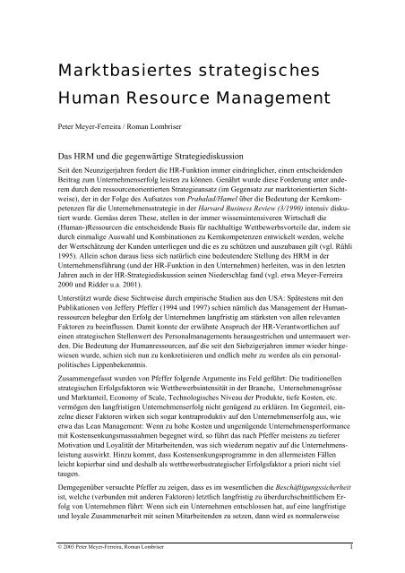Marktbasiertes strategisches Human Resource Management. Peter