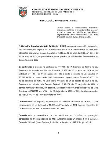 DispÃµe sobre o licenciamento ambiental ... - Estado do ParanÃ¡