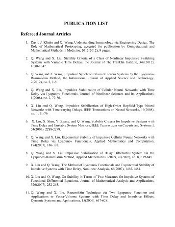 PUBLICATION LIST Refereed Journal Articles
