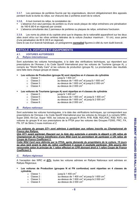 REGLEMENT STANDARD DES RALLYES