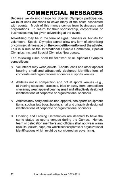 Sports Information Handbook - Special Olympics New Jersey