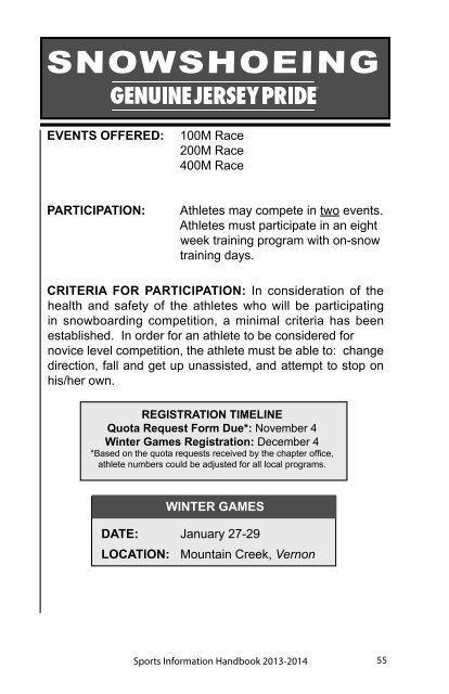 Sports Information Handbook - Special Olympics New Jersey