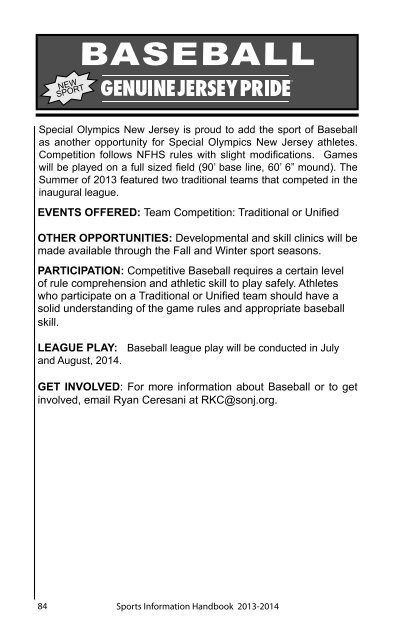 Sports Information Handbook - Special Olympics New Jersey