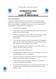 GYMNASTICS NSW COACH CODE OF BEHAVIOUR