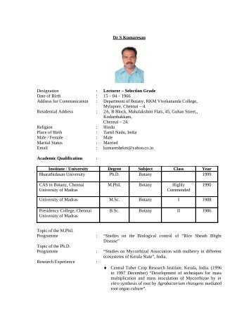 Dr S Kumaresan Designation : Lecturer â Selection Grade Date of ...