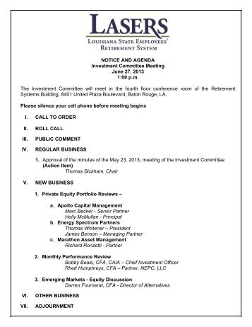 NOTICE AND AGENDA Investment Committee Meeting June 27 ...