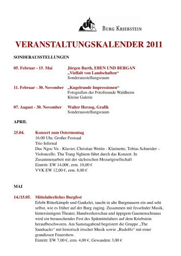 VERANSTALTUNGSKALENDER 2011 - Burg Kriebstein