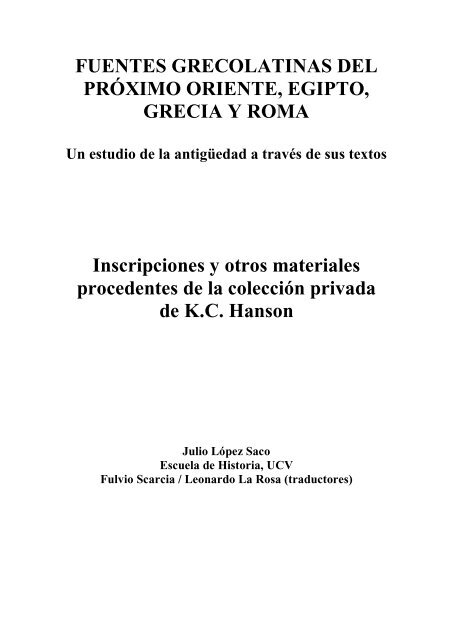 FUENTES GRECOLATINAS DEL PRÃXIMO ORIENTE, EGIPTO ...