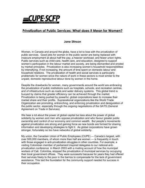 Privatization of Public Services: What does it Mean for Women
