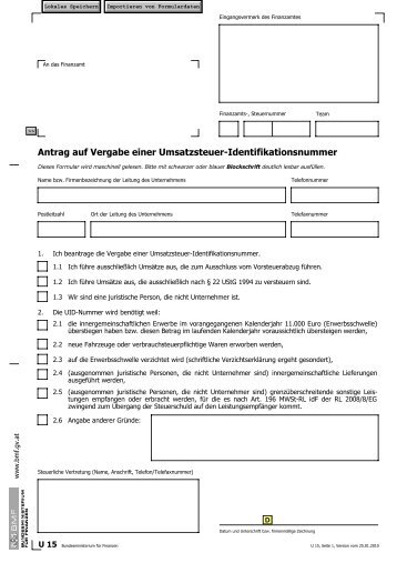 U15 Antrag auf Vergabe einer Umsatzsteuer-Identifikationsnummer ...