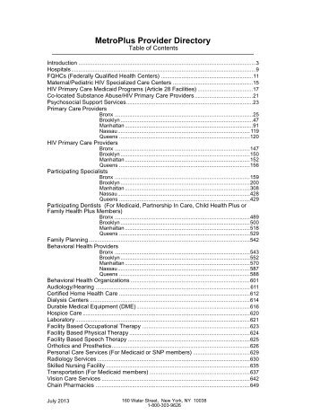 2013 JUNE PROVIDER DIRECTORY.sv - MetroPlus Health Plan