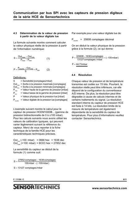 Communication par bus SPI avec les capteurs de ... - Sensortechnics