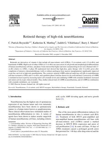 Retinoid therapy of high-risk neuroblastoma - NANT