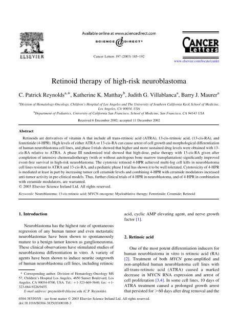 Retinoid Therapy Of High-risk Neuroblastoma - NANT