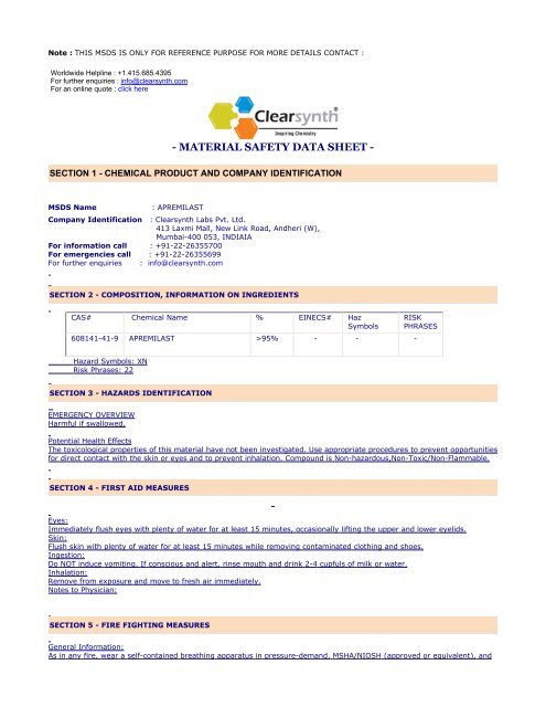 APREMILAST-Material Safety Datasheet - clearsynth