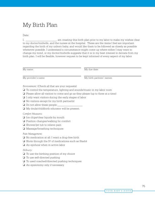 Your Birth Plan - Pregnancy & Childbirth Home