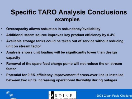 Process Reliability Modeling for Clean Fuels ... - Maros and Taro