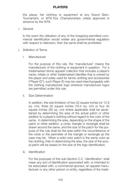 The Sony Ericsson WTA Tour 2010 Official Rulebook - Tennis Canada