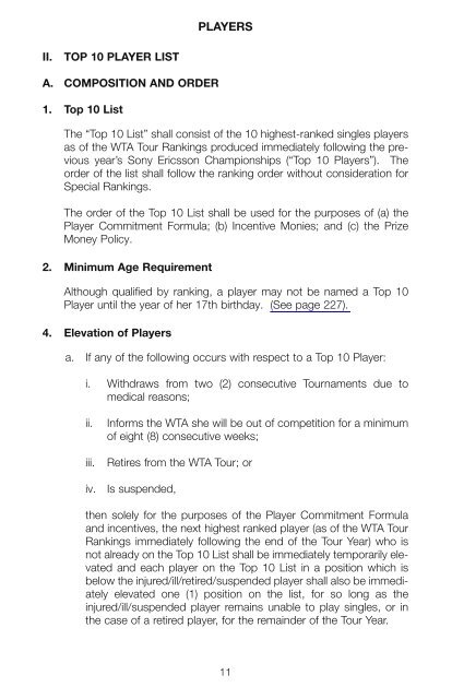 The Sony Ericsson WTA Tour 2010 Official Rulebook - Tennis Canada