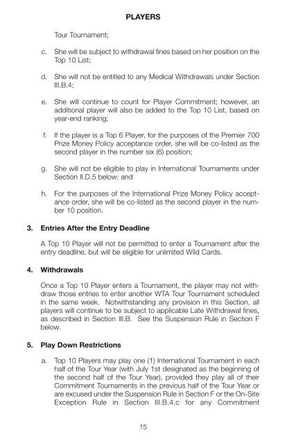 The Sony Ericsson WTA Tour 2010 Official Rulebook - Tennis Canada