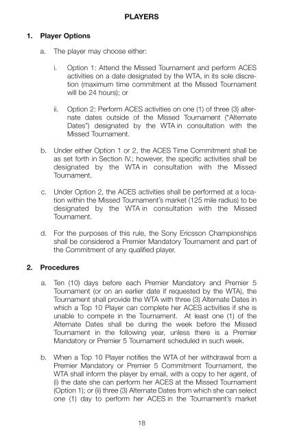 The Sony Ericsson WTA Tour 2010 Official Rulebook - Tennis Canada