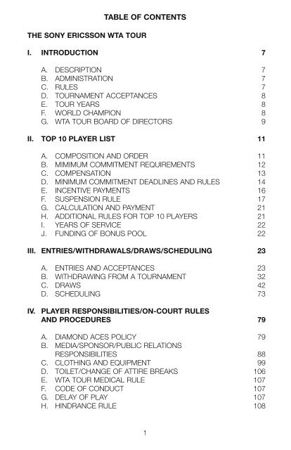 The Sony Ericsson WTA Tour 2010 Official Rulebook - Tennis Canada