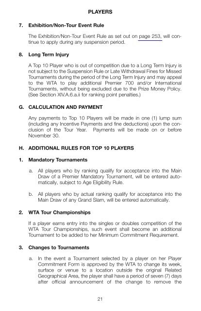 The Sony Ericsson WTA Tour 2010 Official Rulebook - Tennis Canada