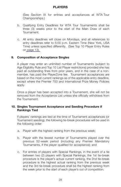 The Sony Ericsson WTA Tour 2010 Official Rulebook - Tennis Canada