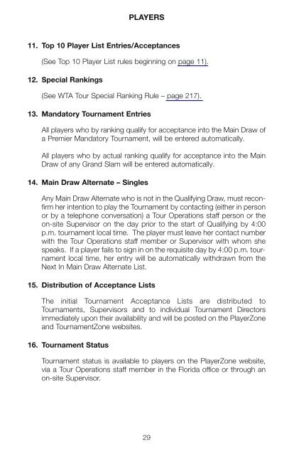 The Sony Ericsson WTA Tour 2010 Official Rulebook - Tennis Canada