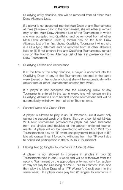 The Sony Ericsson WTA Tour 2010 Official Rulebook - Tennis Canada