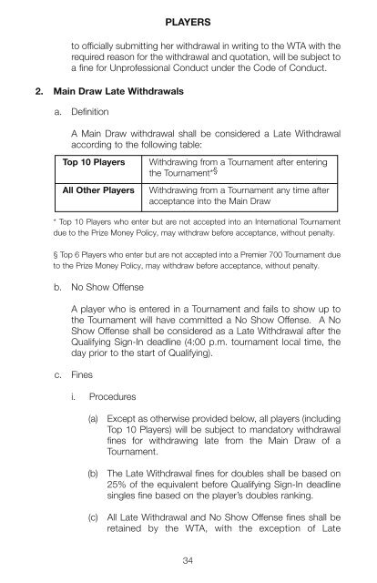 The Sony Ericsson WTA Tour 2010 Official Rulebook - Tennis Canada