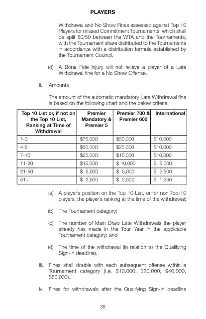 The Sony Ericsson WTA Tour 2010 Official Rulebook - Tennis Canada