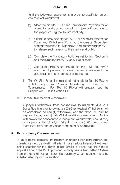 The Sony Ericsson WTA Tour 2010 Official Rulebook - Tennis Canada