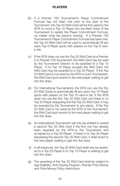 The Sony Ericsson WTA Tour 2010 Official Rulebook - Tennis Canada