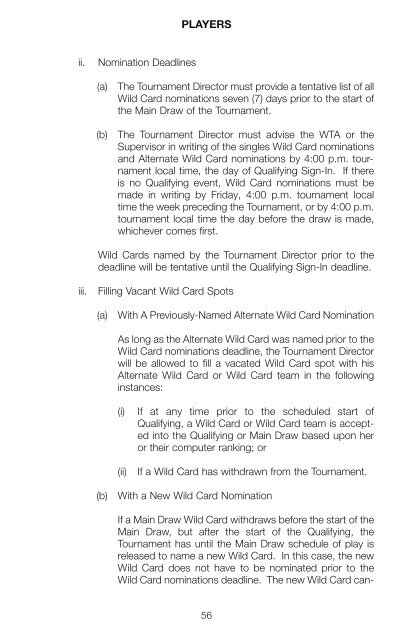 The Sony Ericsson WTA Tour 2010 Official Rulebook - Tennis Canada