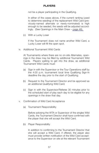 The Sony Ericsson WTA Tour 2010 Official Rulebook - Tennis Canada