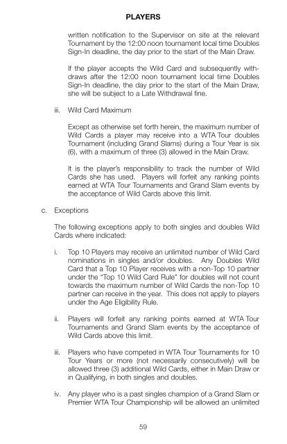 The Sony Ericsson WTA Tour 2010 Official Rulebook - Tennis Canada