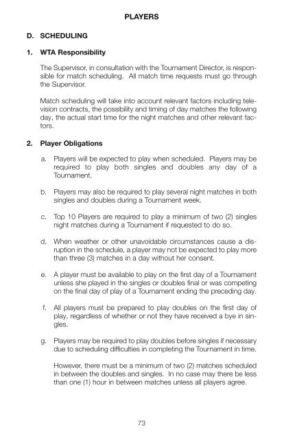 The Sony Ericsson WTA Tour 2010 Official Rulebook - Tennis Canada