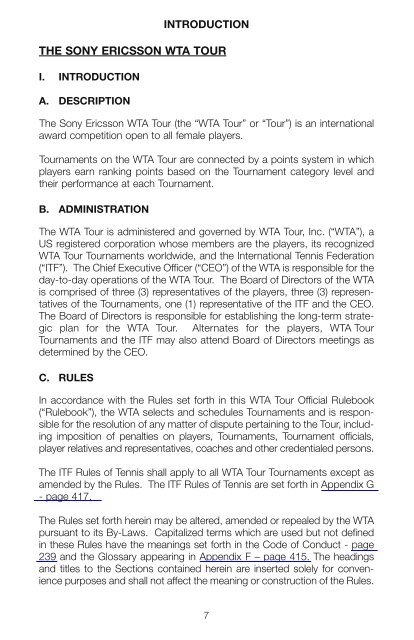 The Sony Ericsson WTA Tour 2010 Official Rulebook - Tennis Canada