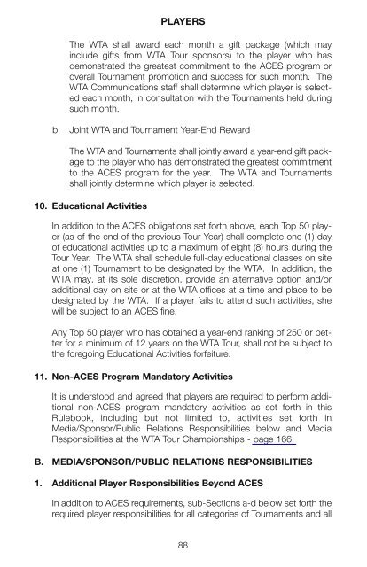 The Sony Ericsson WTA Tour 2010 Official Rulebook - Tennis Canada